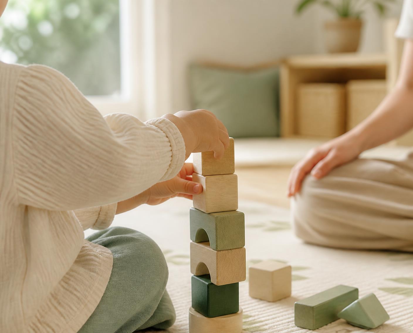 積み木で遊ぶお子様の手元(仮素材)